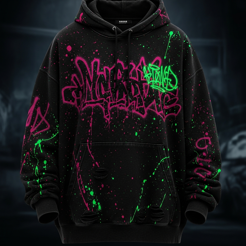 Chaos Theory oversized hoodie with graffiti print